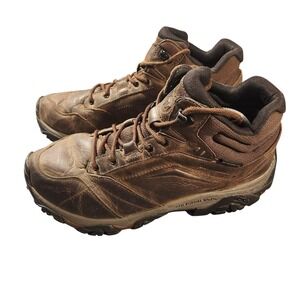 Merrell Boots Mens Size 9.5W Brown Leather Hiking Trail Vibram‎ Outsole